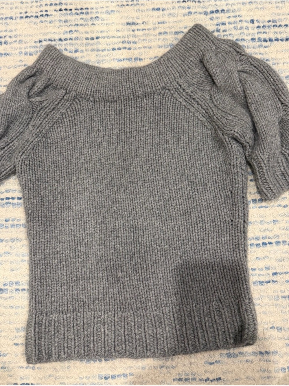 Women's Off-the-Shoulder Short Sleeve Knit Sweater in Gray